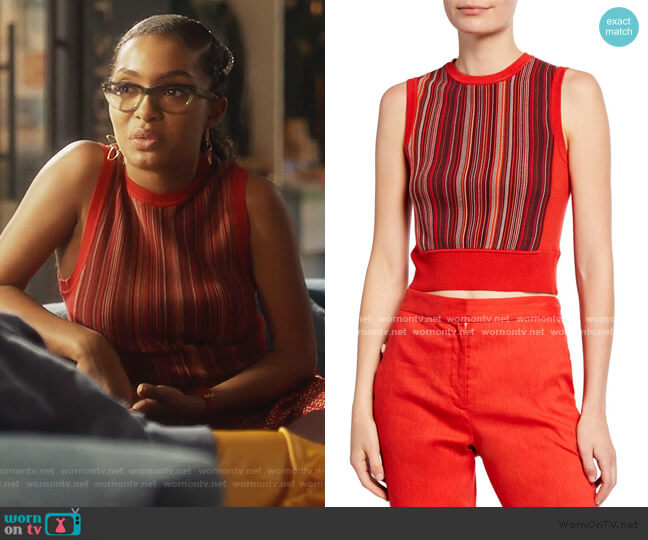 Rag & Bone Lisse Striped Crop Tank Top worn by Zoey Johnson (Yara Shahidi) on Grown-ish