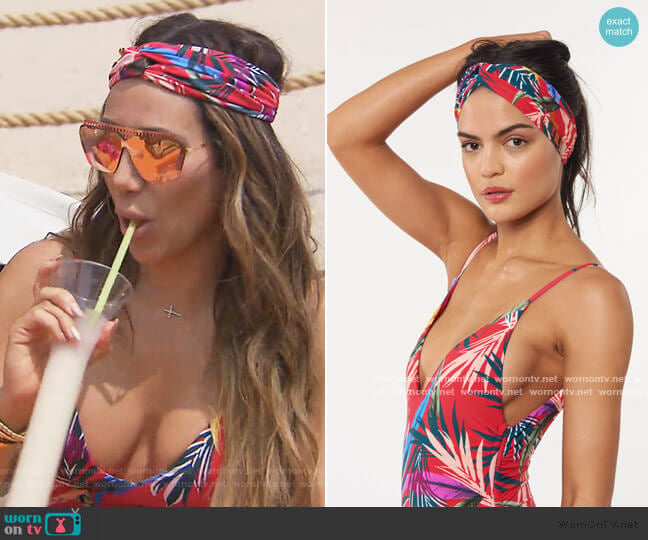 Red Carter Lulu Wrap Headwrap worn by Melissa Gorga on The Real Housewives of New Jersey