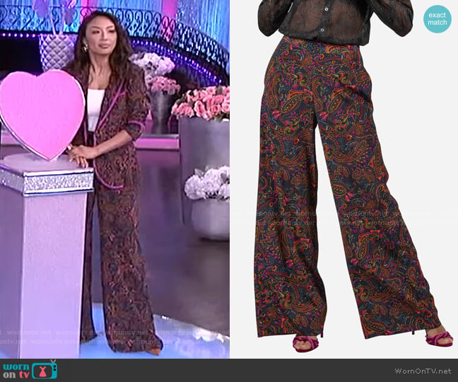 Robert Graham Cora Silk Pants worn by Jeannie Mai on The Real