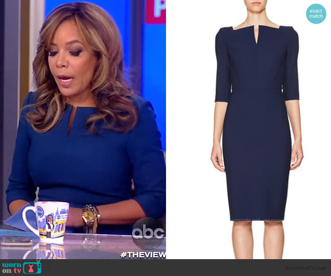 Roland Mouret 3/4-Sleeve Split-Neck Sheath Dress worn by Sunny Hostin on The View