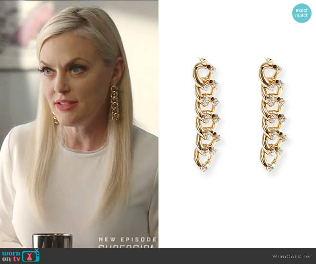 Rosantica Liberta Crystal Chain Earrings worn by Alexis Carrington (Elaine Hendrix) on Dynasty