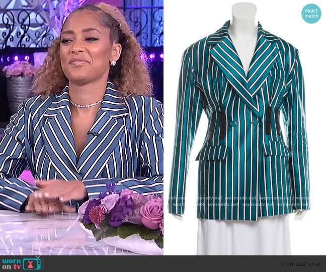 Self Portrait Striped Button-Up Blazer worn by Amanda Seales on The Real