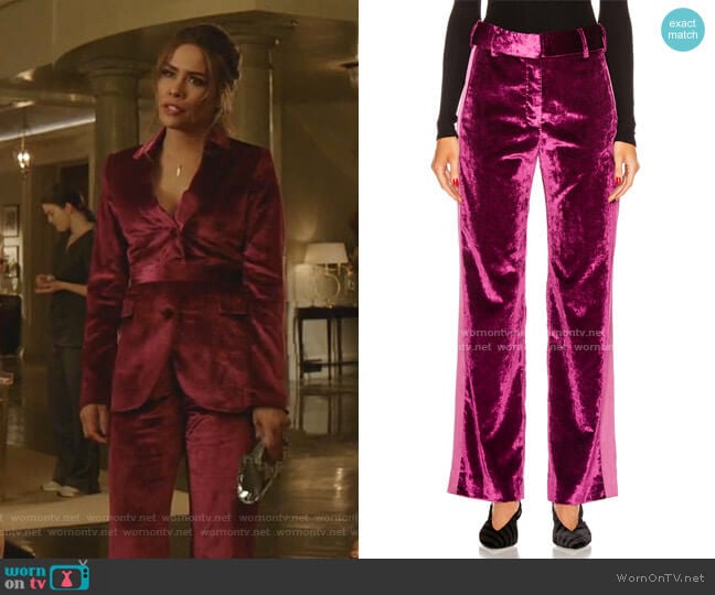 Sies Marjan Sonya Crushed-Velvet Pants worn by Cristal Jennings (Daniella Alonso) on Dynasty