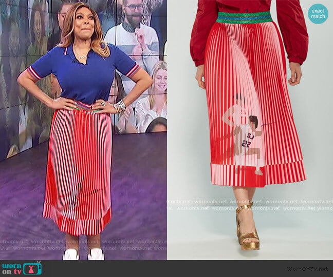 Stella Jean Pleated Fencing Print Midi Skirt worn by Wendy Williams on The Wendy Williams Show