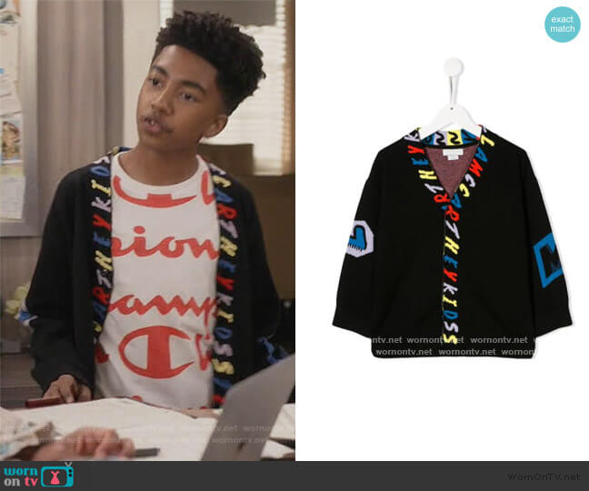 Stella McCartney Knitted Alphabet Cardigan worn by Jack Johnson (Miles Brown) on Black-ish