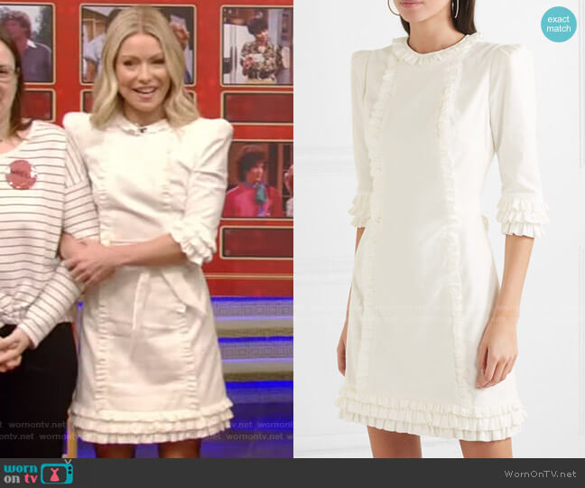 The Vampire’s Wife Mini Festival Ruffle-Trimmed Cotton-Corduroy Dress worn by Kelly Ripa on Live with Kelly and Mark