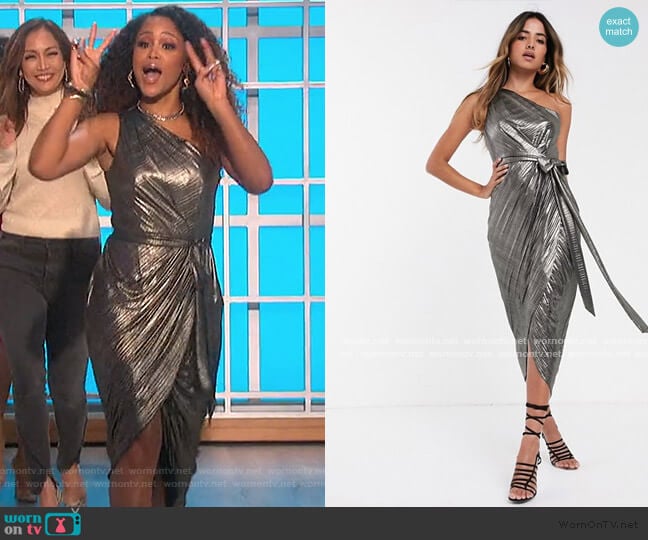 Ted Baker Gabria One Shoulder Metallic Dress worn by Eve on The Talk