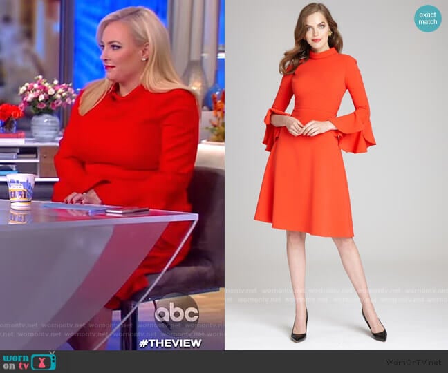 Teri Jon by Rickie Freeman Long Ruffle Sleeve Mock Neck Crepe Dress worn by Meghan McCain on The View