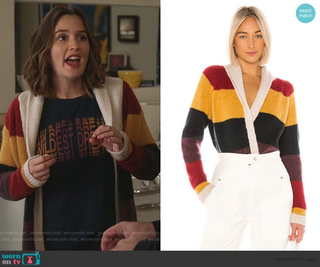 The Great The Stripe Lodge Cardigan worn by Angie (Leighton Meester) on Single Parents
