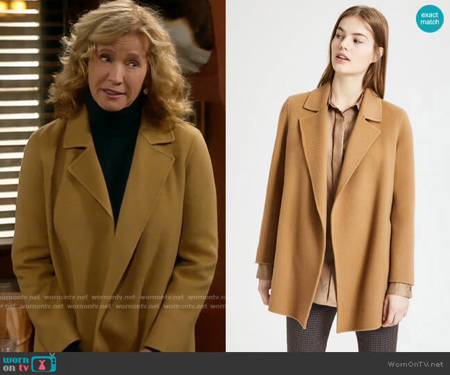 Theory Clairene Coat in Buckwheat worn by Vanessa Baxter (Nancy Travis) on Last Man Standing