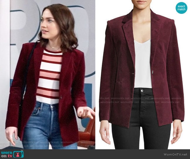 Theory Power One-Button Modern Corduroy Jacket worn by Cara Bloom (Violett Beane) on God Friended Me