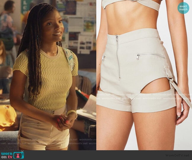 Tiger Mist Reed Cut Out Shorts worn by Skylar Forster (Halle Bailey) on Grown-ish