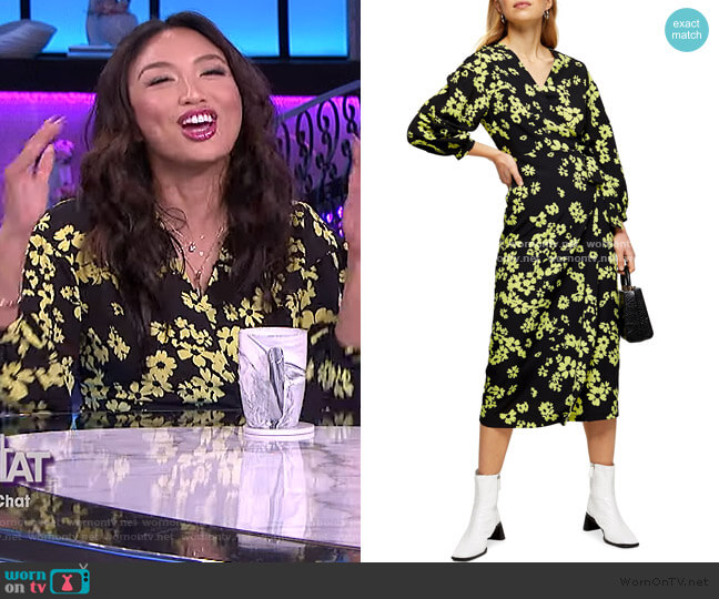Topshop Daisy Drama Wrap Midi Dress worn by Jeannie Mai on The Real