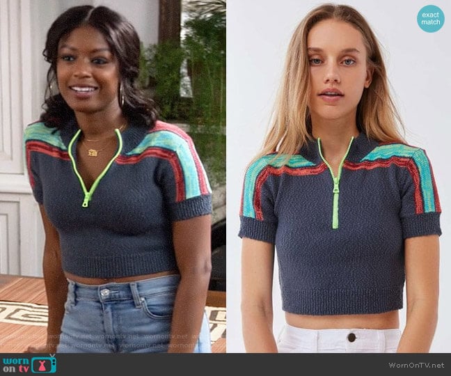Urban Outfitters Far Out Half-Zip Cropped Sweater worn by Ali Finer (Javicia Leslie) on God Friended Me