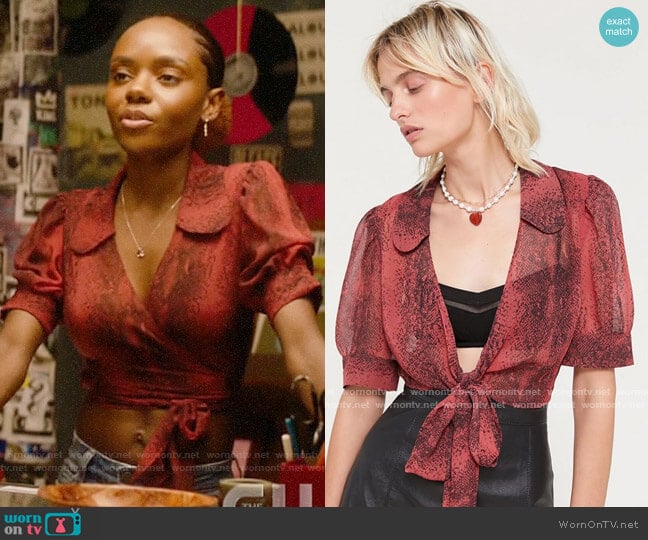 Urban Outfitters Lilah Snake Print Wrap Top worn by Josie McCoy (Ashleigh Murray) on Katy Keene