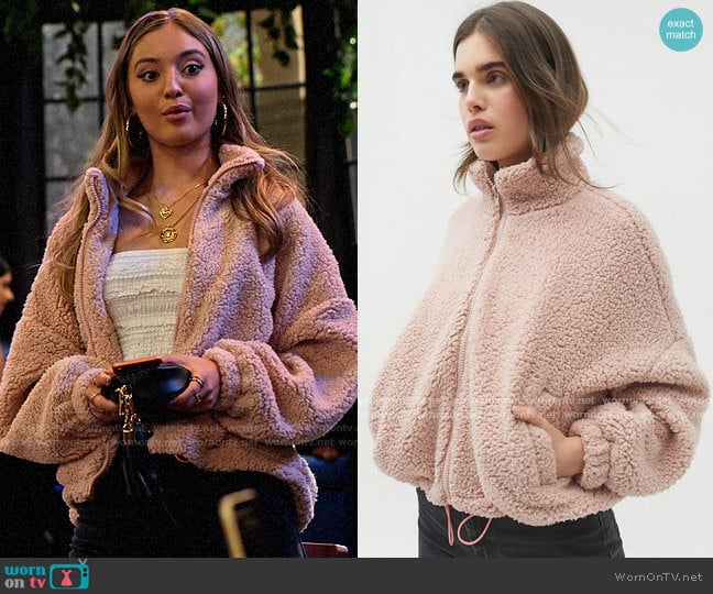 Urban Outfitters Willow Fuzzy Drawstring Teddy Jacket worn by Brooke Bishop (Bella Podaras) on The Expanding Universe of Ashley Garcia