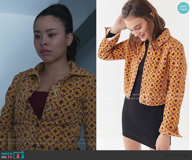 Urban Outfitters Printed Corduroy Cropped Jacket worn by Mariana Foster (Cierra Ramirez) on Good Trouble