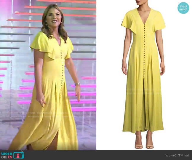 Lela Rose V-Neck Flounce-Sleeve Button-Front Maxi Dress worn by Jenna Bush Hager on Today