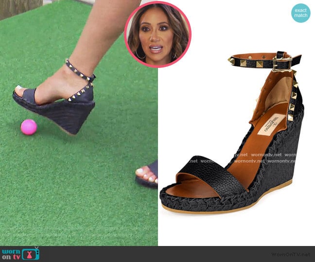 Valentino Rockstud Ankle-Wrap Espadrille Wedge worn by Melissa Gorga on The Real Housewives of New Jersey