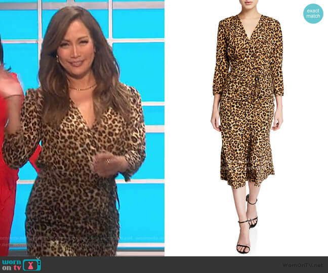 Veronica Beard Arielle Leopard-Print V-Neck Dress worn by Carrie Inaba on The Talk