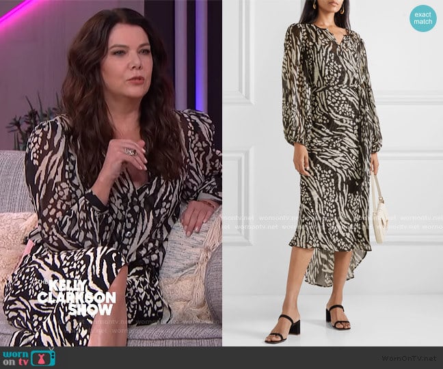 Veronica Beard Mavis Stripe & Spot Print Long Sleeve Silk Dress