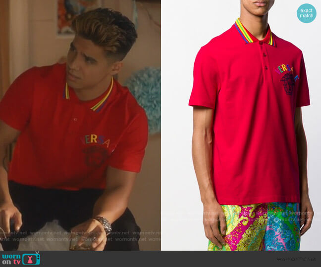 Versace Multicolored Medusa Logo Polo Shirt worn by Vivek Shah (Jordan Buhat) on Grown-ish