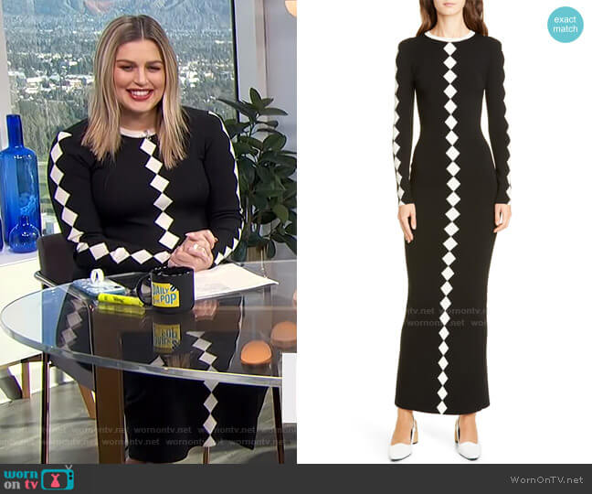 Victor Glemaud Diamond Pattern Long Sleeve Wool Maxi Dress worn by Carissa Loethen Culiner on E! News