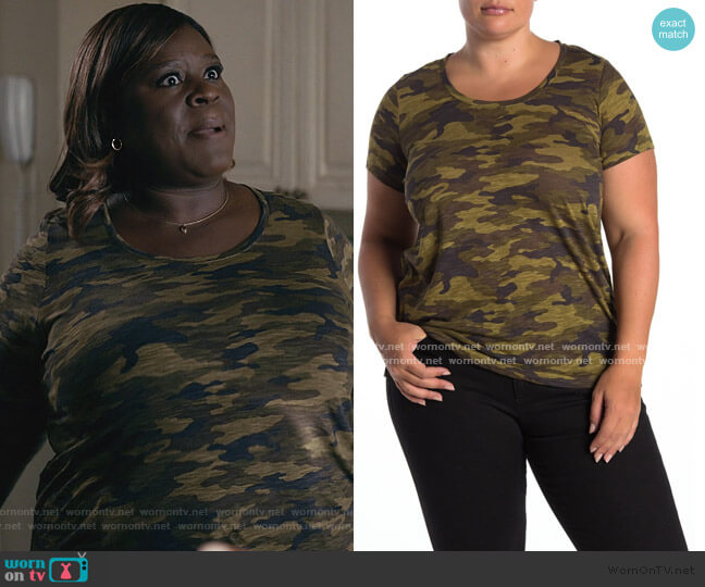 Vince Camuto Scoop Neck Camo T-Shirt worn by Ruby Hill (Retta) on Good Girls
