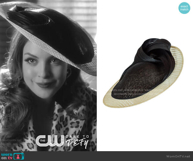 Vivien Sheriff Anything Goes Two-Tone Knotted Disc Hat worn by Fallon Carrington (Elizabeth Gillies) on Dynasty