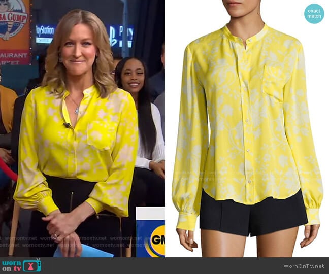 A.L.C. Walter Floral-Print Silk Blouse worn by Lara Spencer on Good Morning America