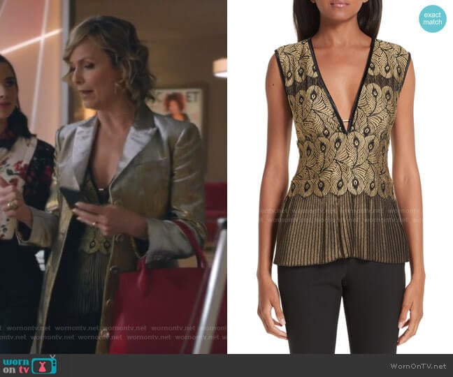 Yigal Azrouel Pleated Lace Top worn by Jacqueline (Melora Hardin) on The Bold Type