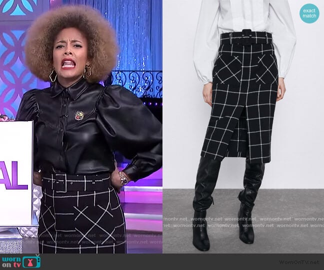 Zara Plaid Pencil Skirt worn by Amanda Seales on The Real