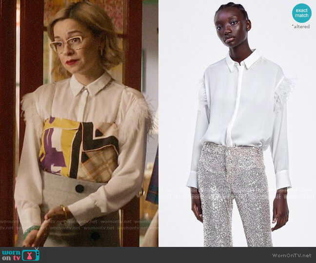 Zara Feather Shirt worn by Pepper Smith (Julia Chan) on Katy Keene