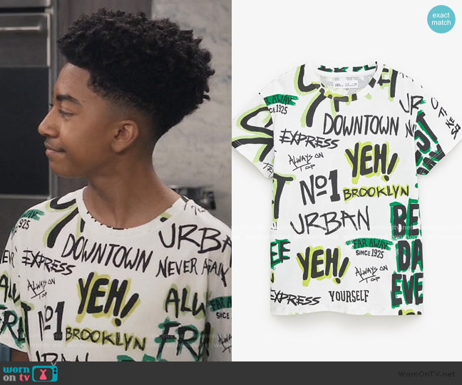 Zara Graffiti T-shirt worn by Jack Johnson (Miles Brown) on Black-ish