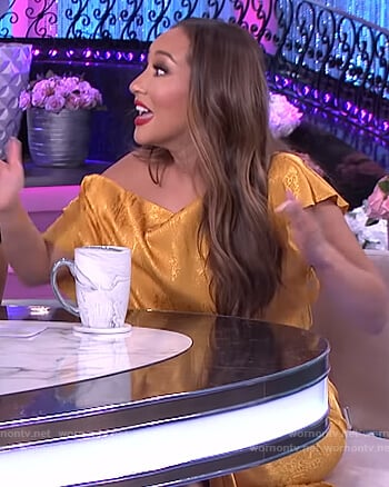 Adrienne’s yellow satin leopard dress on The Real
