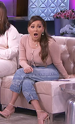 Adrienne’s blush pink ribbed top and jeans on The Real