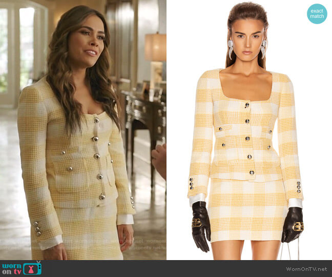 Alessandra Rich Round Neck Check Tweed Jacket worn by Cristal Jennings (Daniella Alonso) on Dynasty