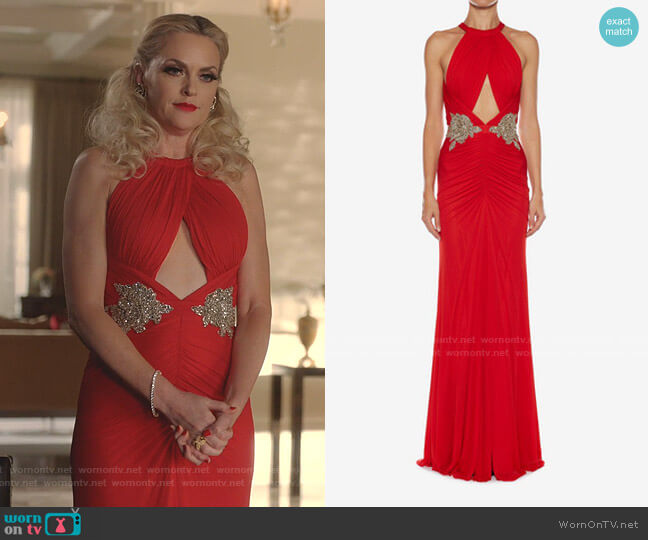 Alexander McQueen Halterneck Embroidered Evening Dress worn by Alexis Carrington (Elaine Hendrix) on Dynasty