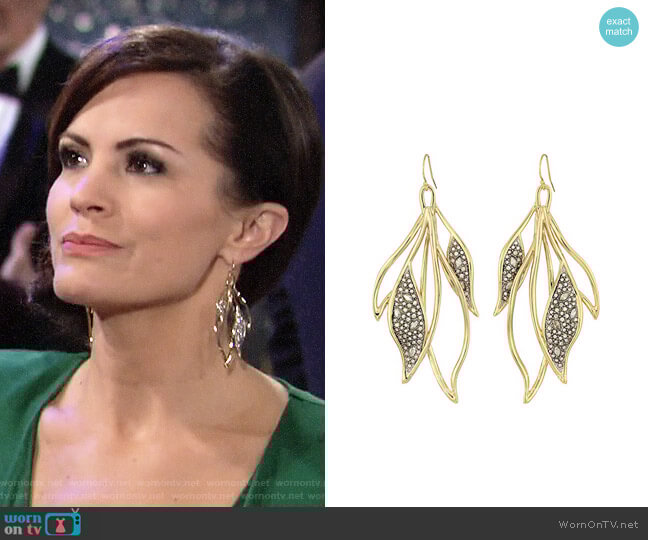 Alexis Bittar Crystal Encrusted Feather Wire Earrings worn by Chelsea Lawson (Melissa Claire Egan) on The Young and the Restless