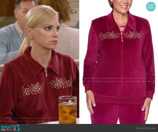 Alfred Dunner Bright Idea Embellished Velour Jacket in Jade / Berry worn by Christy Plunkett (Anna Faris) on Mom