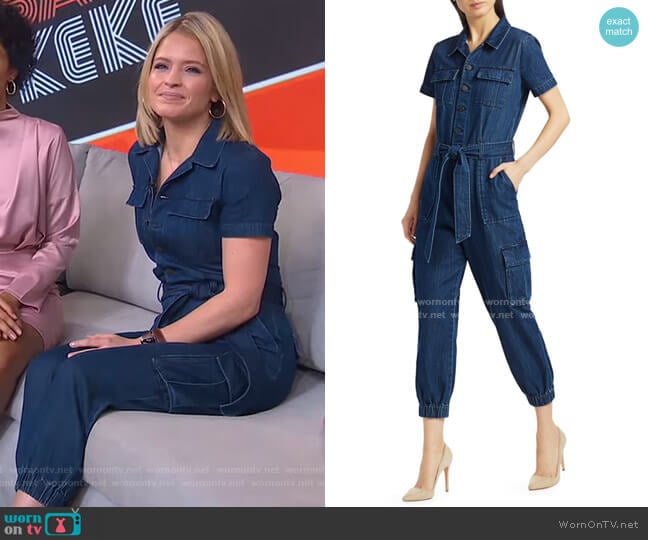 Alice + Olivia Jeans Denim Cargo Jumpsuit worn by Sara Haines on Good Morning America