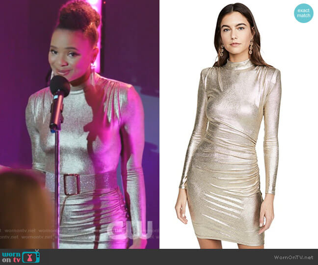 Alice + Olivia Hilary Ruched Mock Neck Dress worn by Vanessa (Jade Payton) on Dynasty