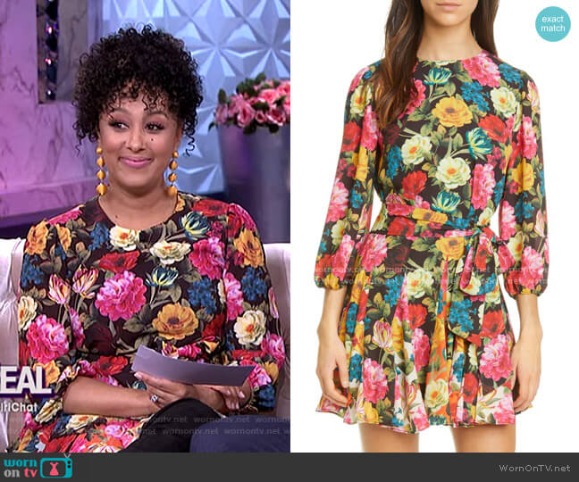 Alice + Olivia Mina Floral Belted Minidress worn by Tamera Mowry on The Real