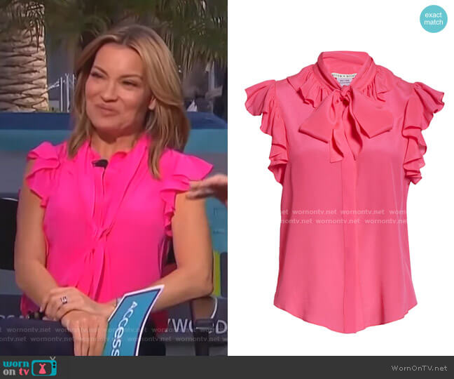 Alice + Olivia Robbie Bow Neck Silk Blouse worn by Kit Hoover on Access Hollywood