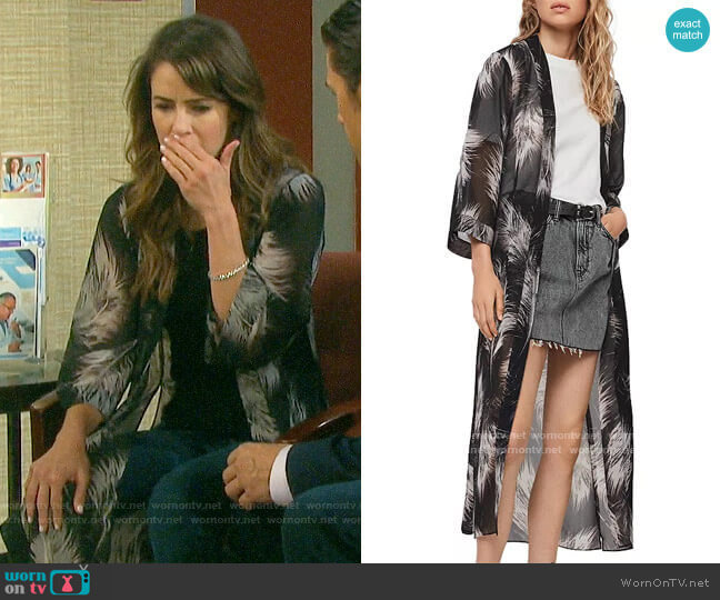 All Saints Carine Feather Print Kimono Robe worn by Sarah Horton (Linsey Godfrey) on Days of our Lives