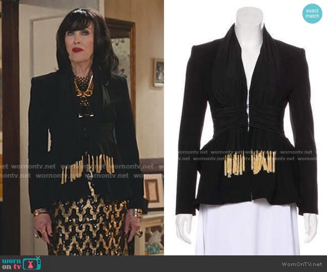 Altuzarra Fringe-Accented Evening Jacket worn by Moira Rose (Catherine O'Hara) on Schitts Creek