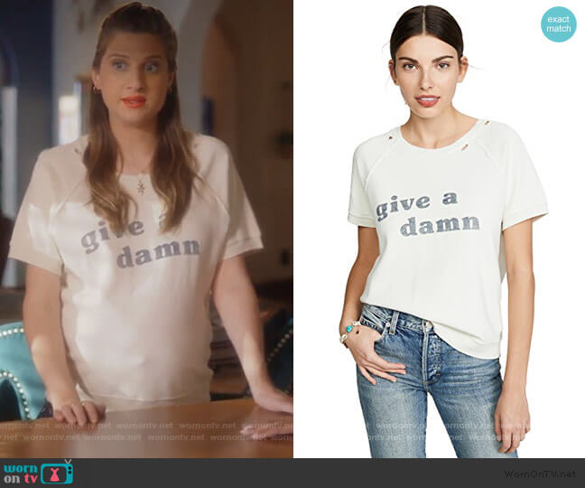 AMO Give A Damn Short Sleeve Sweatshirt worn by Nomi Segal (Emily Arlook) on Grown-ish