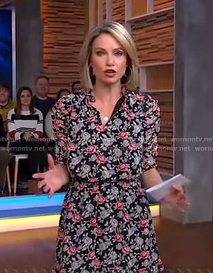Amy’s black floral puff sleeve dress on Good Morning America