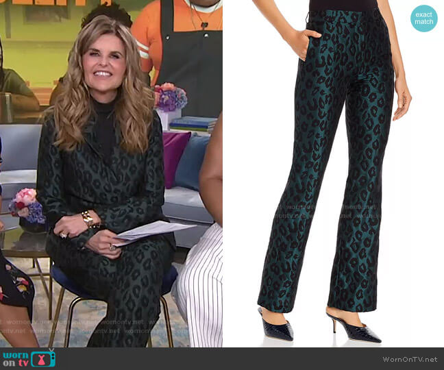 Anine Bing Cindy Emerald Leopard Jacquard Flared Pants worn by Maria Shriver on Today