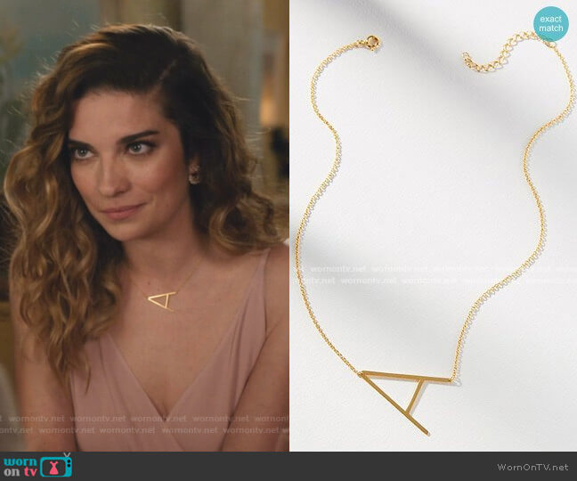 Anthropologie Block Letter Monogram Necklace worn by Alexis Rose (Annie Murphy) on Schitts Creek